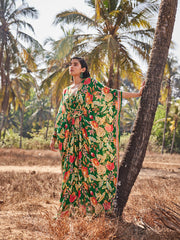 Digital Floral Printed Crepe Kaftan Dress