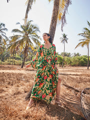 Digital Floral Printed Crepe Kaftan Dress