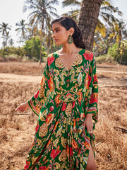 Digital Floral Printed Crepe Kaftan Dress