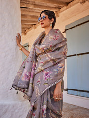 Digital Floral Printed Organza Saree