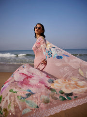 Sequin Work Printed Georgette Saree