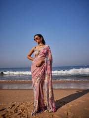 Sequin Work Printed Georgette Saree