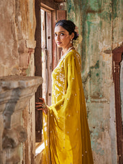 Parsi Jaal Embroidery Georgette Kurti With Pants & Dupatta