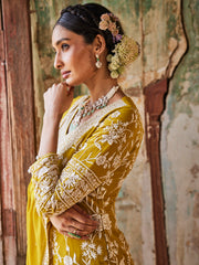 Parsi Jaal Embroidery Georgette Kurti With Pants & Dupatta