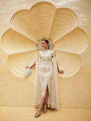 Digital Printed Crepe Gown Dress With Front Slit