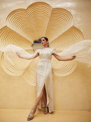 Digital Printed Crepe Gown Dress With Front Slit