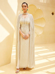 Digital Printed Crepe Gown Dress With Cape