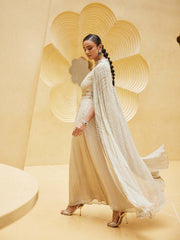 Digital Printed Crepe Gown Dress With Cape