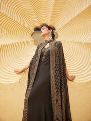 Digital Printed Crepe Gown Dress With Cape