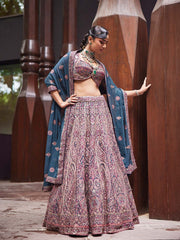 Embroidered Georgette Choli With Lehenga & Dupatta