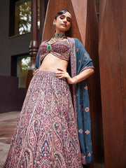 Embroidered Georgette Choli With Lehenga & Dupatta