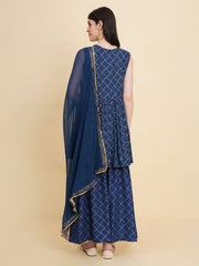 Geometric Printed Cotton Kurti With Garara & Dupatta