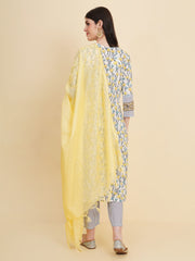 Floral Printed Cotton Kurta With Pants & Dupatta