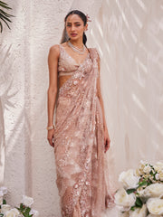 Cutdana Embroidery Net Saree