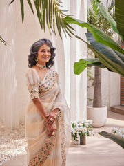 Zari Embroidered Border Tissue Saree