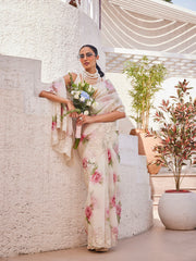 Digital Floral Printed Organza Saree