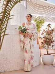 Digital Floral Printed Organza Saree
