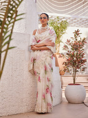 Digital Floral Printed Organza Saree