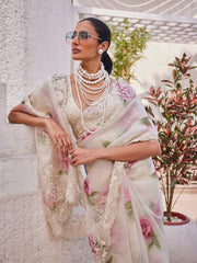 Digital Floral Printed Organza Saree