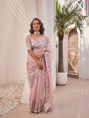 Resham Embroidered Border Tissue Saree