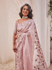Resham Embroidered Border Tissue Saree