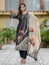 Printed Embroidered Art Silk Kurta With Pants & Dupatta