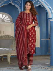 Printed Cotton Suit Set With Dupatta