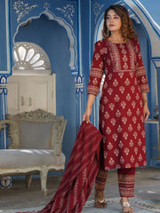 Printed Cotton Suit Set With Dupatta