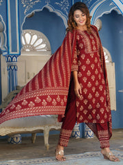 Printed Cotton Suit Set With Dupatta