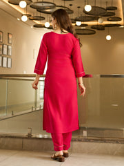 Printed Embroidery Cotton Blend Kurta With Pants & Dupatta