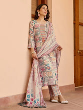 Printed Cotton Blend Kurta With Pants & Dupatta