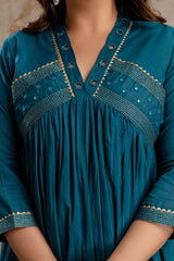 Embroidered Cotton Kurta With Pant & Dupatta