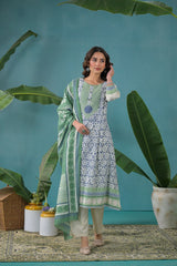 Embroidered Cotton Kurta With Pant & Dupatta