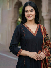 Printed Cotton Blend Kurta With Pant & Dupatta