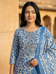 Printed Cotton Blend Kurta With Pant & Dupatta