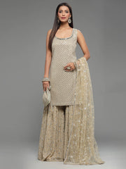 Sequin Embroidered Georgette Kurti With Sharara & Dupatta (Potli Not Included)