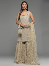 Sequin Embroidered Georgette Kurti With Sharara & Dupatta (Potli Not Included)