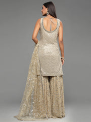 Sequin Embroidered Georgette Kurti With Sharara & Dupatta (Potli Not Included)