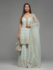 Zari Embroidered Georgette Kurti With Garara & Dupatta (Potli Not Included)