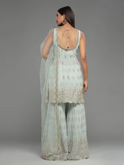 Zari Embroidered Georgette Kurti With Garara & Dupatta (Potli Not Included)