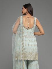 Zari Embroidered Georgette Kurti With Garara & Dupatta (Potli Not Included)