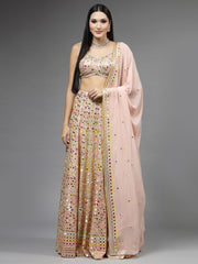 Mirror Embroidered Georgette Choli With Lehenga & Dupatta
