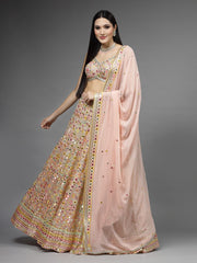 Mirror Embroidered Georgette Choli With Lehenga & Dupatta