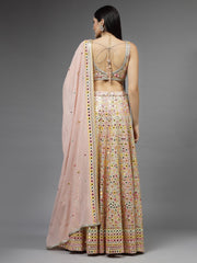 Mirror Embroidered Georgette Choli With Lehenga & Dupatta
