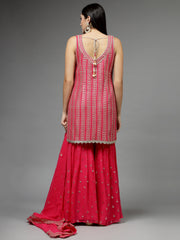 Zari Embroidered Georgette Kurti With Sharara & Dupatta