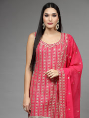 Zari Embroidered Georgette Kurti With Sharara & Dupatta
