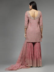 Embroidered Georgette Kurti With Sharara & Dupatta