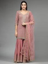 Embroidered Georgette Kurti With Sharara & Dupatta