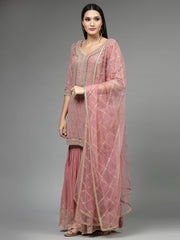 Embroidered Georgette Kurti With Sharara & Dupatta
