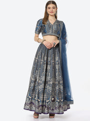 Digital Floral Printed Art Tussar Choli With Lehenga & Net Dupatta